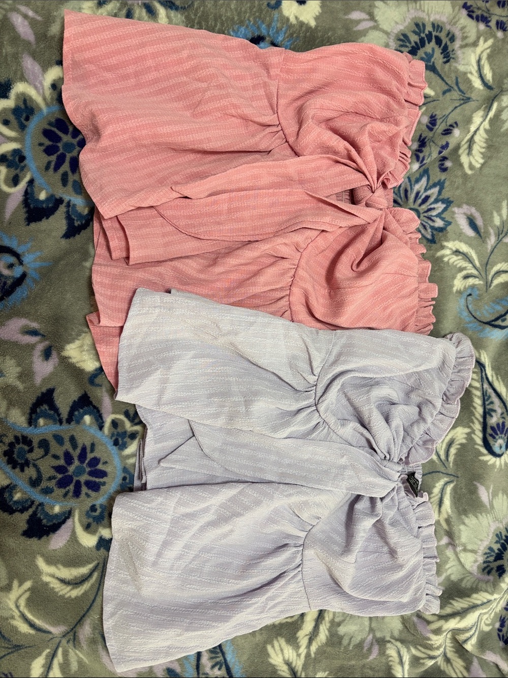 SHEIN Pink and Lavender Ruched Strapless Tops Set